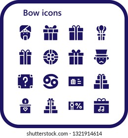 bow icon set. 16 filled bow icons.  Simple modern icons about  - Indian, Present, Gift box, Gift, Gentleman, Surprise, Cancer, Gift card, Gifts, voucher