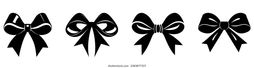 Icono de la curva. Conjunto de diferentes arcos de regalo negros aislados en fondo blanco. Ilustración vectorial. Dibujo de icono de arco de regalo