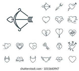 Bow icon in set on the white background. Set of thin, linear and modern hearts icons. Universal linear icons to use in web and mobile app.