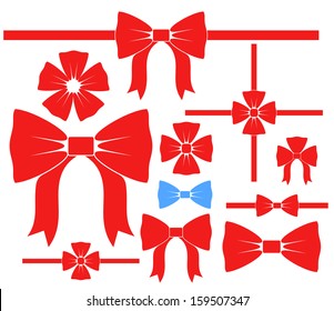 Bow icon set. Red bows on white background