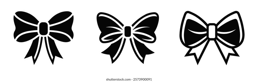 Bow icon set. Silhouette icons with elegant ribbons and ties. Vector illustration