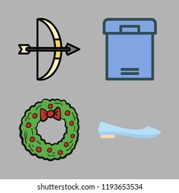 bow icon set. vector set about christmas wreath, ballet flats, box and arrows icons set.