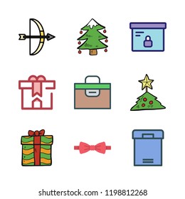 bow icon set. vector set about gift, arrows, box and christmas tree icons set.