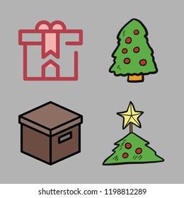 bow icon set. vector set about christmas tree, gift and box icons set.