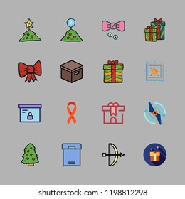 bow icon set. vector set about ribbon, christmas present, propeller and aim icons set.