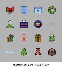 bow icon set. vector set about christmas present, christmas wreath, aim and box icons set.