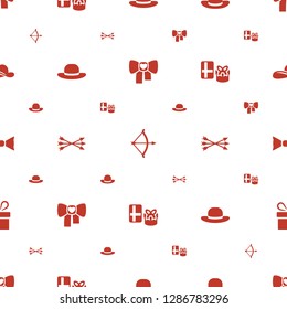 bow icons pattern seamless white background. Included editable filled woman hat, arrow bow, gift, bow tie, present icons. icons for web and mobile.