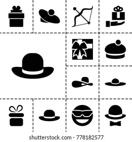 Bow icons. set of 13 editable filled bow icons such as present, woman hat, emot in sun glasses, gift on hand