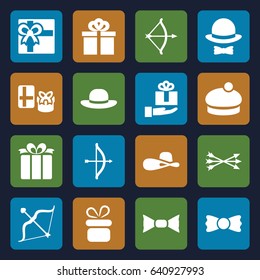 Bow icons set. set of 16 bow filled icons such as present, gift, woman hat