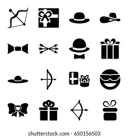 Bow icons set. set of 16 bow filled icons such as present, gift, woman hat