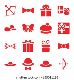 Bow icons set. set of 16 bow filled icons such as present, gift