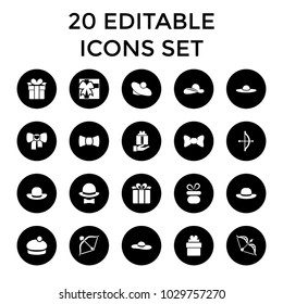 Bow icons. set of 20 editable filled bow icons such as present, woman hat, gift. best quality bow elements in trendy style.