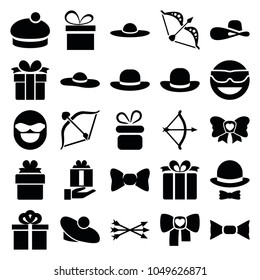 Bow icons. set of 25 editable filled bow icons such as present, woman hat, emot in sun glasses, gift