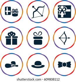 Bow icons set. set of 9 bow filled icons such as present, gift