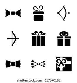 Bow icons set. set of 9 bow filled icons such as present