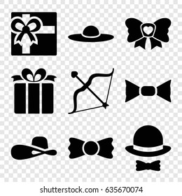 Bow icons set. set of 9 bow filled icons such as gift, woman hat