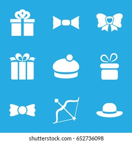 Bow icons set. set of 9 bow filled icons such as present, woman hat
