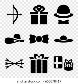 Bow icons set. set of 9 bow filled icons such as woman hat, present