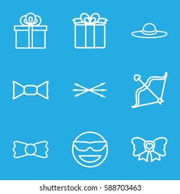 bow icons set. Set of 9 bow outline icons such as woman hat, present, gift