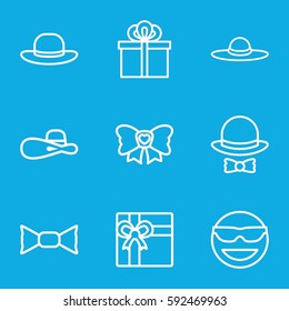 bow icons set. Set of 9 bow outline icons such as gift, woman hat