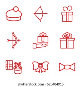 Bow icons set. set of 9 bow outline icons such as present, woman hat, gift