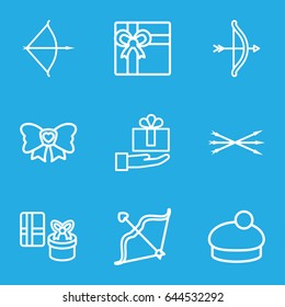 Bow icons set. set of 9 bow outline icons such as gift, woman hat