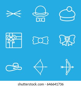 Bow icons set. set of 9 bow outline icons such as gift