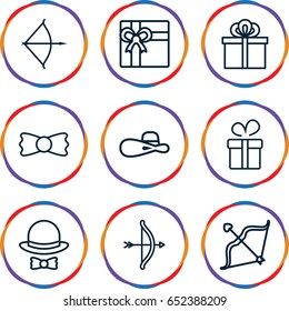 Bow icons set. set of 9 bow outline icons such as present, gift