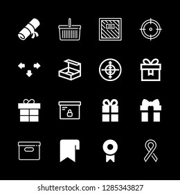 bow icons set with giftbox outline, prize badge of sports or education and basket vector set