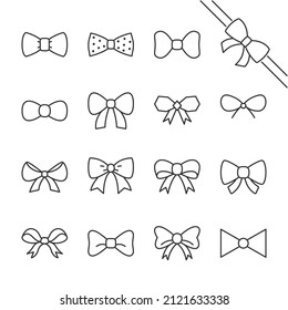 Bow icons set. Bow tie, decorate, ribbon . Line with editable stroke