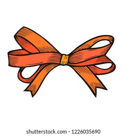 Bow isolated on white background. Vintage engraving stylized color drawing. Vector illustration