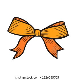 Bow isolated on white background. Vintage engraving stylized color drawing. Vector illustration