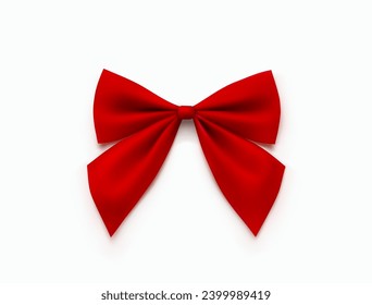 Bow isolated on white background. Vector Christmas red satin ribbon with shadow. 3d realistic present decor or xmas gift wrap element template	