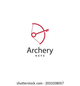 Bow with key as an arrow illustration, creative ideas archer logo icon sign design concept. Vector template