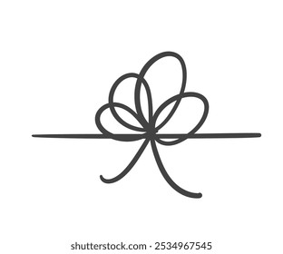 Bow knot with curl on string line icon. Outline cute doodle ribbon tie, hand drawn vintage element of gift wrap. Birthday, Valentines Day present mascot, simple decorative bow icon vector illustration