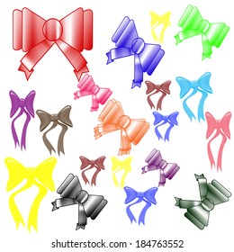 Bow knot in different colors and size, vector illustration
