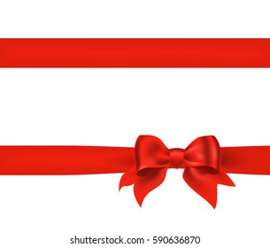 Bow knot with horizontal red ribbon isolated on white. Decorative design element for celebrations greetings, invitations. vector