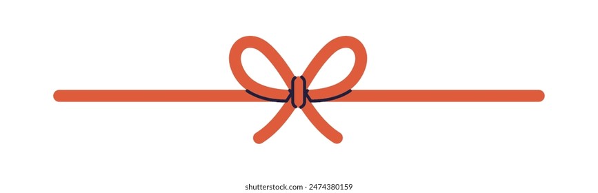 Bow knot, Japanese art, mizuhiki. Traditional Japan cord, tied string. Bowknot decoration. Asian gift decoration. Decorative design element. Flat vector illustration isolated on white background