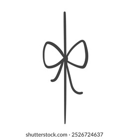 Bow knot on rope cross gift wrap line icon. Outline hand drawn thread tied on gift box, vintage greeting card element. Present, lace mascot, minimal ribbon bow on node icon vector illustration