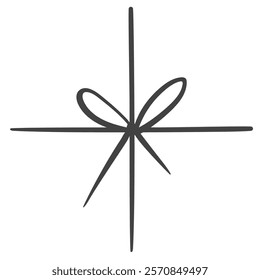 Bow knot on rope cross gift wrap line icon. Outline hand drawn thread tied on gift box, vintage greeting card element. Present, lace mascot, minimal ribbon bow on node icon vector illustration