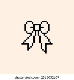 Bow knot pixel art icon. Coquette bow 8 bit emoji. Vintage retro sticker. Editable pixel vector illustration. Cute badge. Game abstract element. Y2k modern geometric shape for collage, poster