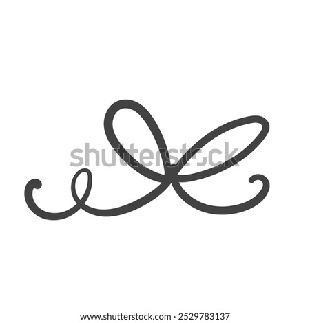 Bow knot with ribbon swirl line icon. Outline hand drawn knot on string for gift box, flourish decoration element of wedding greeting card. Present mascot, minimal bow icon vector illustration