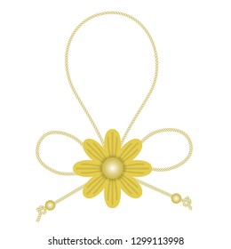 bow knot and rope string with golden flower isolated on white background, object decorate for gift or ornament of card, vector