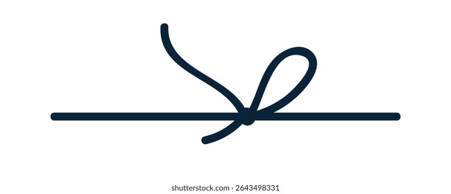 Nó de arco, linha de corda simples, corda fina amarrando. Loop minimalista elegante, fita de torção, renda, elemento decorativo para presente. Decoração de cabo. Ilustração vetorial desenhada isolada no fundo branco