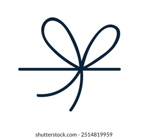 Bow knot. Simple thin cord, rope, twine decoration. Tied string with decorative loops for gift. Lace decor, design element. Hand-drawn graphic vector illustration isolated on white background