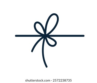 Bow knot. Thin string, ribbon, cord tying with simple loops. Decorative rope, lace. Design element, festive gift package decoration. Flat graphic vector illustration isolated on white background