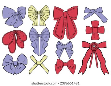 Pink ribbon bow vector illustration. Hand drawn isolated, outlined