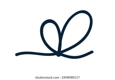 Bow knot, tied string with loops. Simple thin cord, rope, twine, thread line. Decorative lace, design element, decoration. Hand-drawn graphic vector illustration isolated on white background
