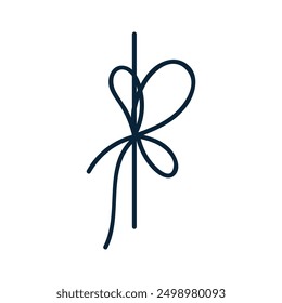 Bow knot from tied string, thread. Thin cord, lace, ribbon with decorative loops. Minimalistic simple adornment, decoration, design element for gift. Vector illustration isolated on white background