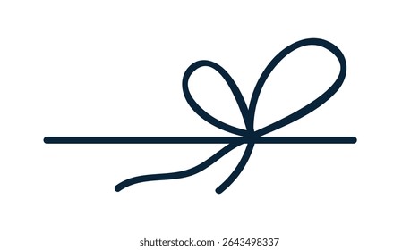 Bow knot tying. Curled loops decoration, thin ribbon, string, lace. Rope curves for gift package in simple style. Decorative design element. Drawn vector illustration isolated on white background